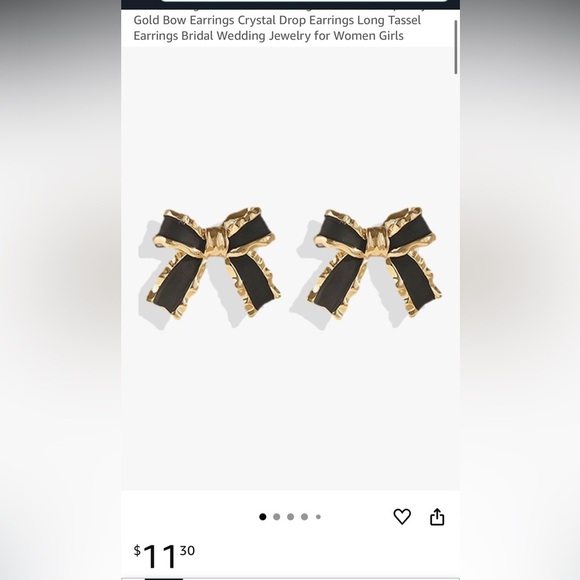 BNWT 925 Stamped Gold Tone Black Bow Earrings - Picture 3 of 3